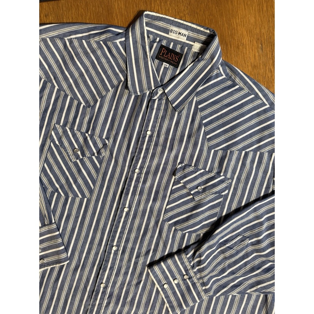 VTG 90s Plains Western Wear Pearl Snap Shirt Mens 3XB Big Man Striped Gray Red